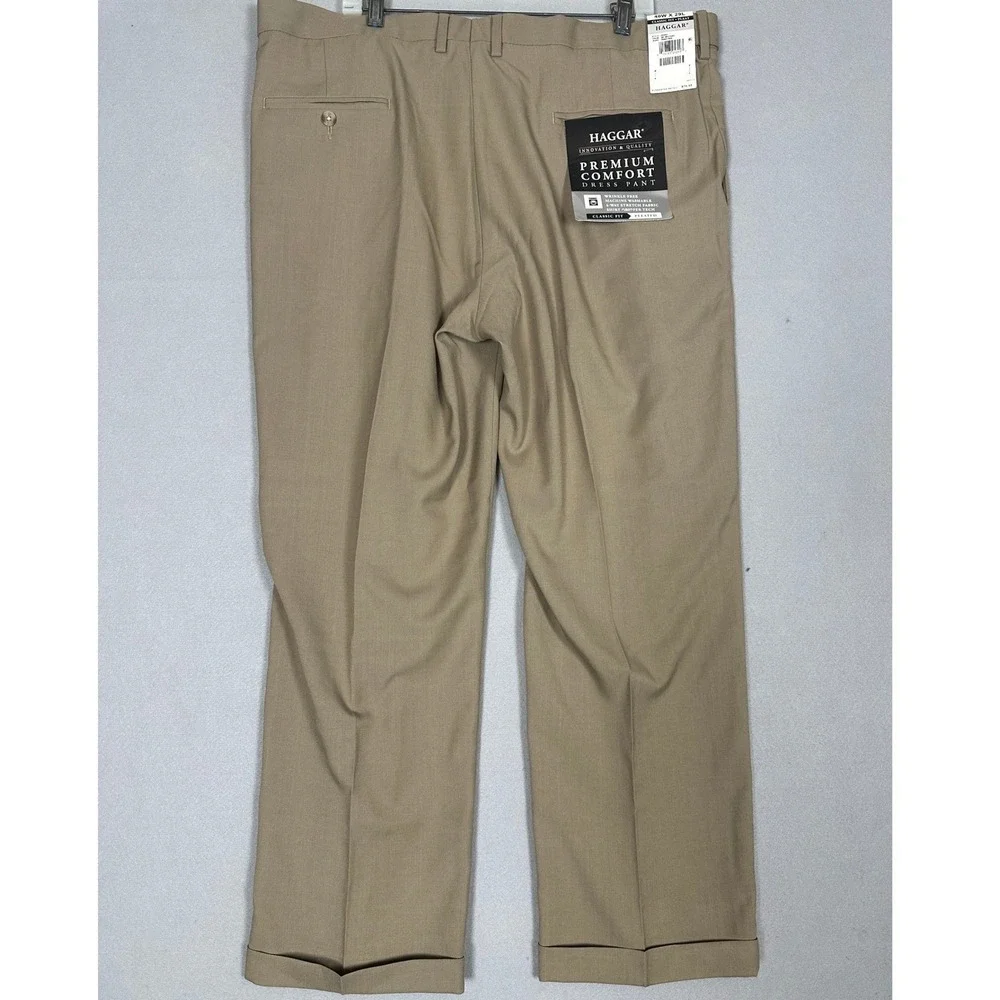 NEW Haggar Pants Mens Mens 40X29 Tan Premium Comfort Dress Classic Fit Stretch